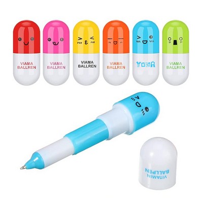 Mini Capsule Shape Stretchy Ball Pen With Cute Cartoon Emoji