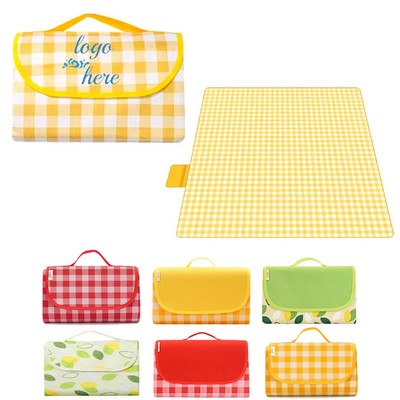 Yellow Plaids Large Picnic Blankets