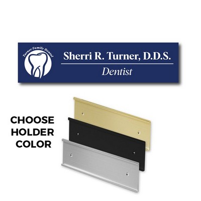 Navy Blue Name Plate and Aluminum Wall Holder-Navy Plastic Etches to White - 2x8. No Minimum