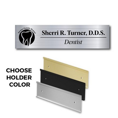 Brushed Silver Name Plate and Wall Sign Holder-Plastic Etches to Black - 2x10. No Minimums