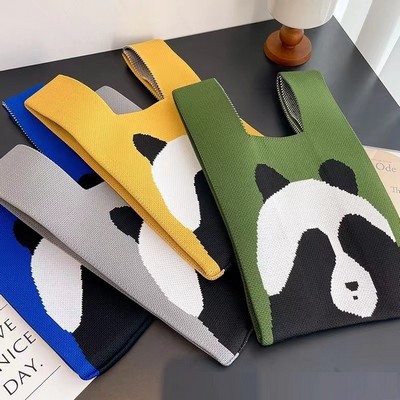 Cute Panda Knitted Tote Bag