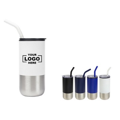 16 oz Stainless Steel Tumbler with Straw