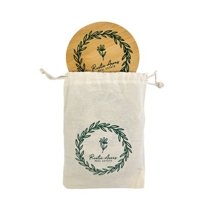 Bamboo Coaster Set w/ Storage Bag - 1 Color