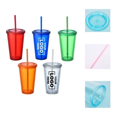 15 Oz Double Wall Acrylic Straw Bottles