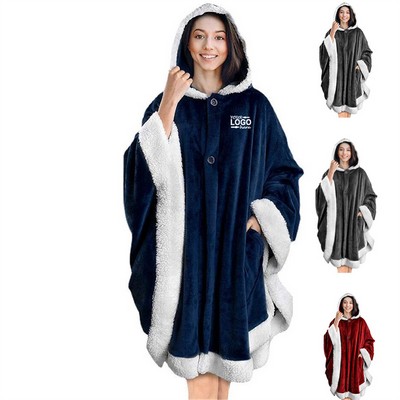 Poncho Hooded Cape Blanket Shawl Cozy Warm Sherpa Fleece