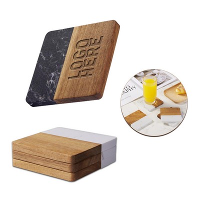 Square Marble and Wood Spliced Coaster