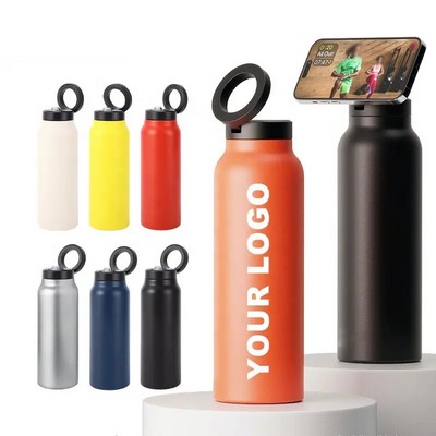 24oz Water Bottle With Magnetic Phone Holder and Camping Straw Lid