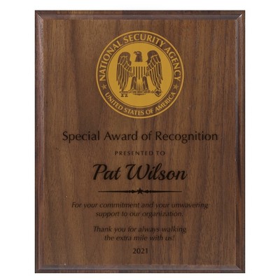 Standard Solid Walnut Laser Plaque w/ Foil Highlights (9"x12")