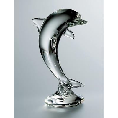 Hand Blown Crystal Standing Dolphin Figurine