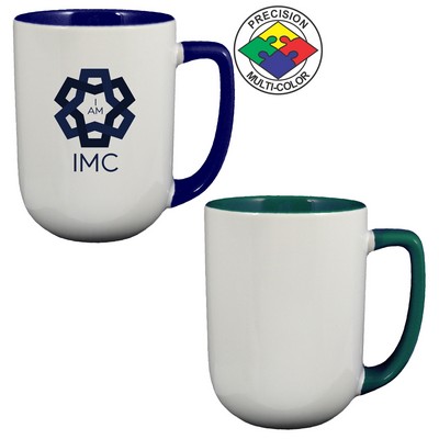 17 Oz. White/Green 2-Tone Arlen Mug w/Color Handle - Precision Spot Color