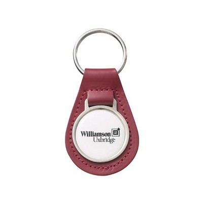 Top Grain Leather Small Tear Drop Key Tag w/ Round Acrylic Medallion Key Fob