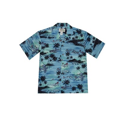 Hawaiian Tropical Military Print Shirt / Airplanes - Circa WWII