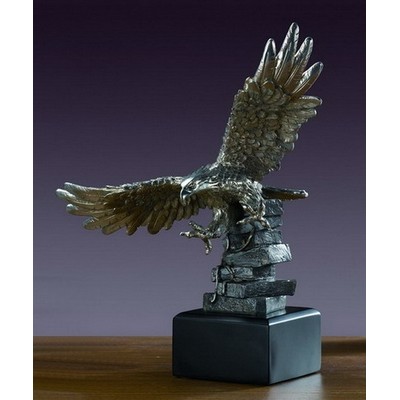 Silver Tint Spread Feather Eagle Trophy w/Square Base (10.5"x11.5")