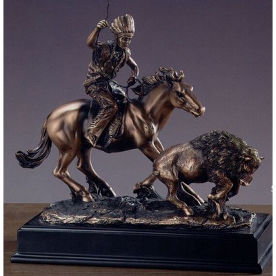 Indian Rider Lassoing Buffalo Trophy w/Rectangle Base (11"x10.5")