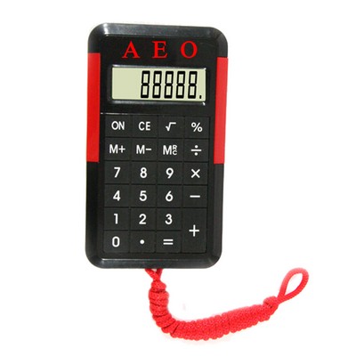 Red 8 Digit Calculator with Neck Strap / Lanyard/ String