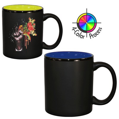 11 Oz. Black Satin/Royal Blue Two-Tone C-Handle Hilo Mug - 4 Color Process