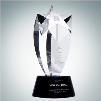 Rising Star Optical Crystal Award w/Black Round Base