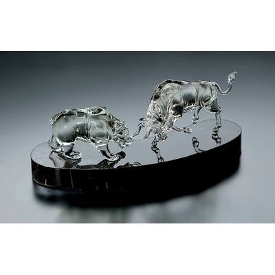 Medium Hand Blown Crystal Bull & Bear Award w/ Marble Base