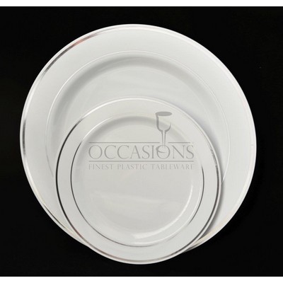 10.5" White/Silver Round Dinner Plate