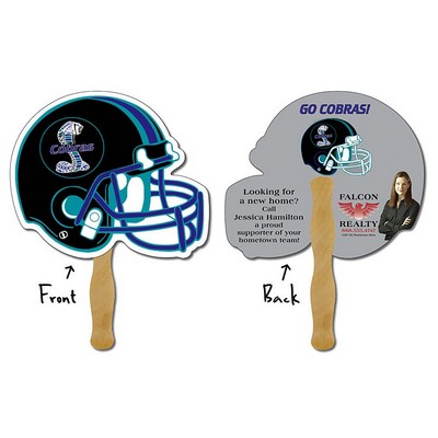 Hand Fan - 10x8.5 Football Helmet Shaped Laminated - 14 pt.