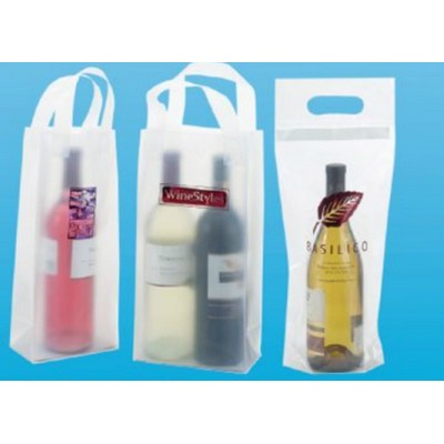 Frosted Clear Wine Bottle Bag w/ Soft Loop Handles (6 1/4"x3 1/2"x13 1/2")