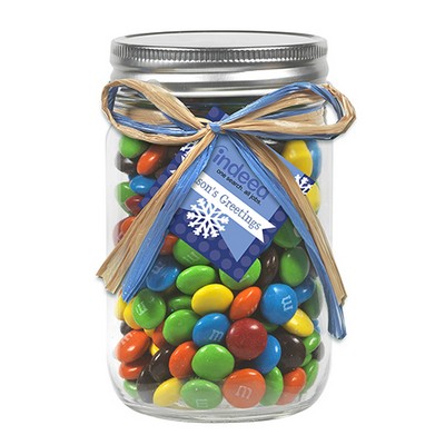 12 Oz. Glass Mason Jar w/ Raffia Bow (M&M's®)