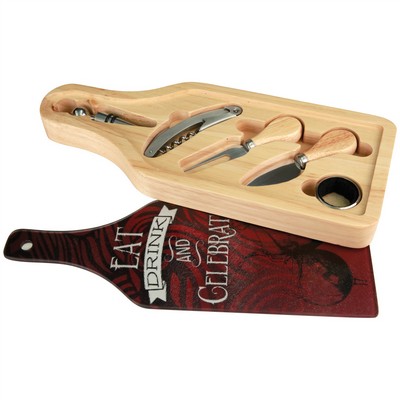 5.5" x 13.5"- Bamboo Cheese and Wine Six Piece Set