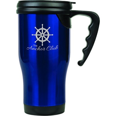 Engraved Gloss Blue Travel Mug W/Handle