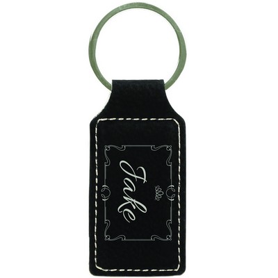 Rectangle Black/Silver Leatherette Keychain (2.75" x 1.25")