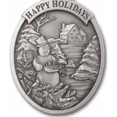 Mini Stock Design Happy Holidays Farmhouse Snow Scene Pewter Ornament