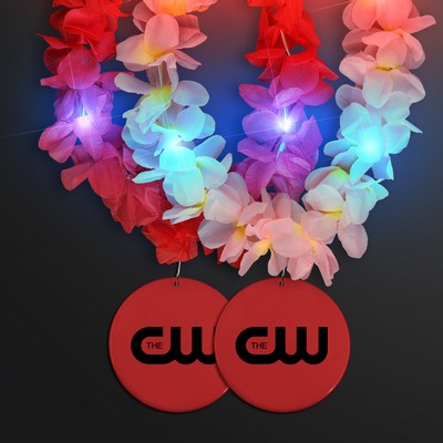 Light Up Hawaiian Leis with Custom Red Medallion - Domestic Print