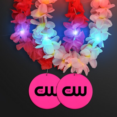 Light Up Hawaiian Leis with Custom Pink Medallion - Domestic Print