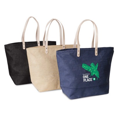 Jute Tote Bag with Leather Handles