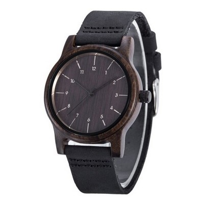 Dark Zebra Wood & PU Leather Watch