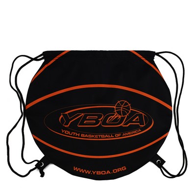 Custom 210D Polyester Basketball Shaped Drawstring Backpack Cinch Bag14.75"x16.5""