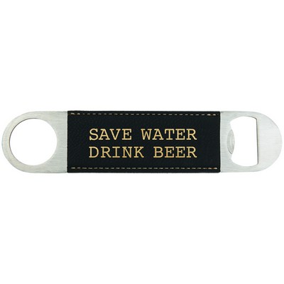 1.5" x 7" Black/Gold Leatherette Bottle Opener