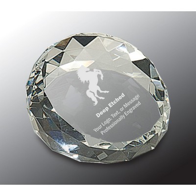 2 1/2" x 1 3/4" Clear Round Crystal Facet Paperweight