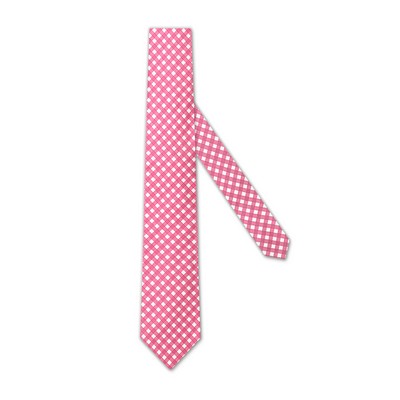 Silk Woven Necktie - Pink and White Gingham Check