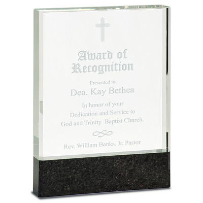 Clear Fusion Crystal Award with Genuine Black Marble (6" x 8")