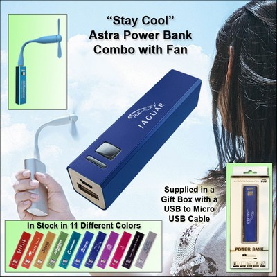 Dark Blue 2600 mAh Astra Power Bank Combo w/Fan