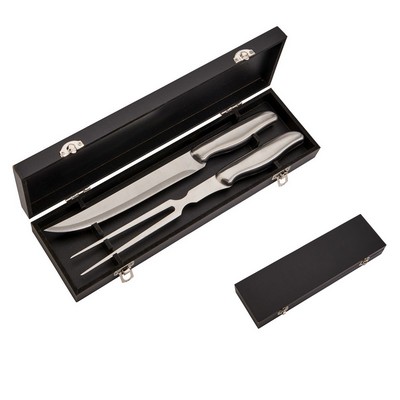 2Pc Stainless Steel Carving Set in Black Box