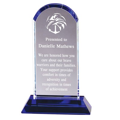 Optical Tower Arched Crystal Award w/Blue Base (9¼" x 6")