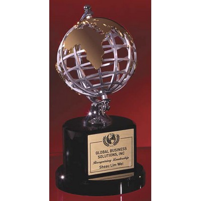 Gold and Silver Metal Globe on a Black Crystal Base