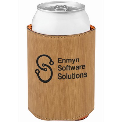 3 3/4" Bamboo Laser Engraved Leatherette Beverage Holder