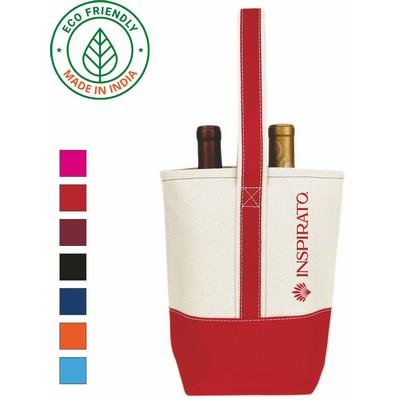 16 oz Cotton Canvas Two Bottle Wine Tote Red Trim - Eco Friendly Premium Wine Bag 10 x 8.5 x 3.5