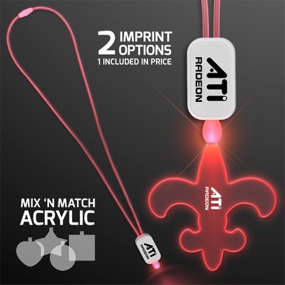 LED Neon Red Lanyard with Acrylic Fleur De Lis Pendant - Domestic Imprint