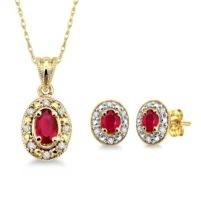 Jilco Inc. Yellow Gold Oval Diamond & Ruby Earring & Necklace Set