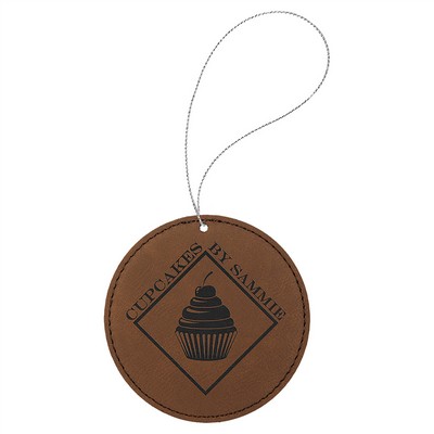 Dark Brown Laserable Leatherette Round Ornament, 4"x4"