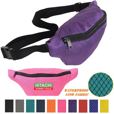 Waterproof Ribstop Waist Fanny Packs w/ 1 Zipper, 13"W x 6"H