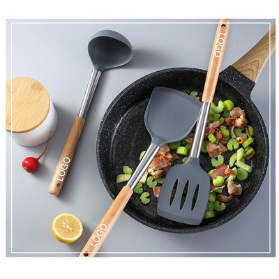 Wooden Handle Silicone Serving Spoon